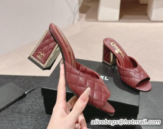 Durable Chanel Quilted Lambskin Slides Sandal 6.5cm Burgundy 816098