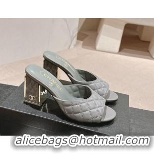 Popular Style Chanel Quilted Lambskin Slides Sandal 6.5cm Grey 816100