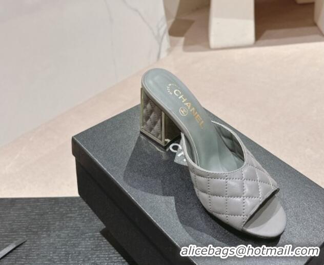 Popular Style Chanel Quilted Lambskin Slides Sandal 6.5cm Grey 816100