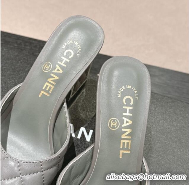 Popular Style Chanel Quilted Lambskin Slides Sandal 6.5cm Grey 816100