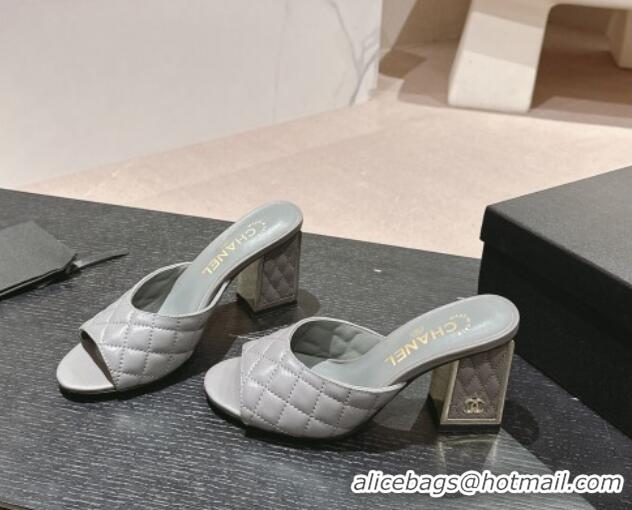 Popular Style Chanel Quilted Lambskin Slides Sandal 6.5cm Grey 816100