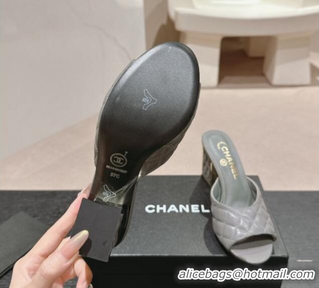 Popular Style Chanel Quilted Lambskin Slides Sandal 6.5cm Grey 816100