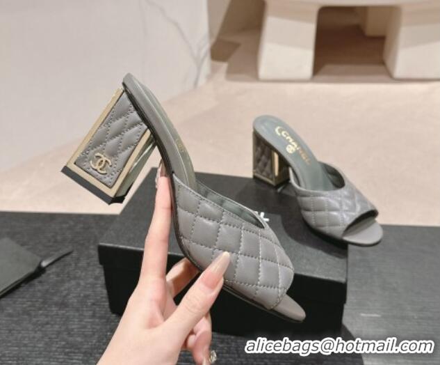 Popular Style Chanel Quilted Lambskin Slides Sandal 6.5cm Grey 816100