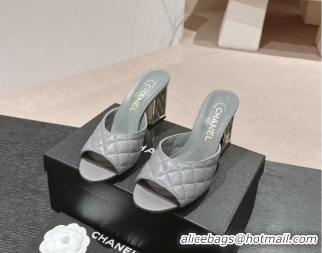 Popular Style Chanel Quilted Lambskin Slides Sandal 6.5cm Grey 816100