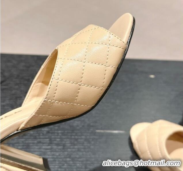 Pretty Style Chanel Quilted Lambskin Slides Sandal 6.5cm Beige 816101