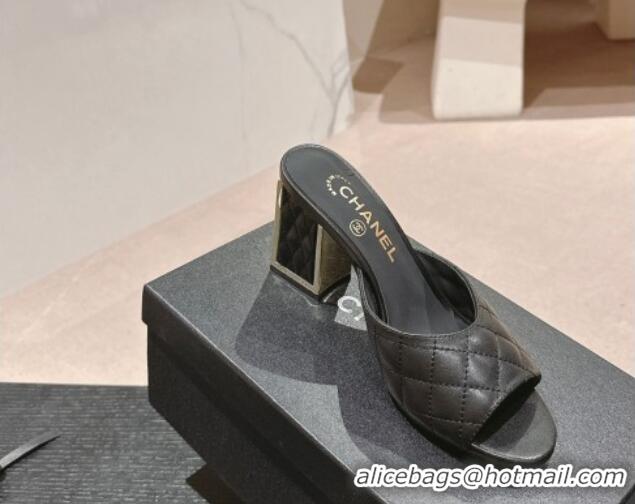 Good Looking Chanel Quilted Lambskin Slides Sandal 6.5cm Black 816102