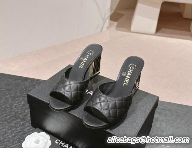 Good Looking Chanel Quilted Lambskin Slides Sandal 6.5cm Black 816102