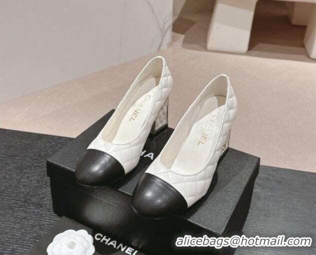 Top Grade Chanel Quilted Lambskin Leather Pumps 6.5cm White 816103