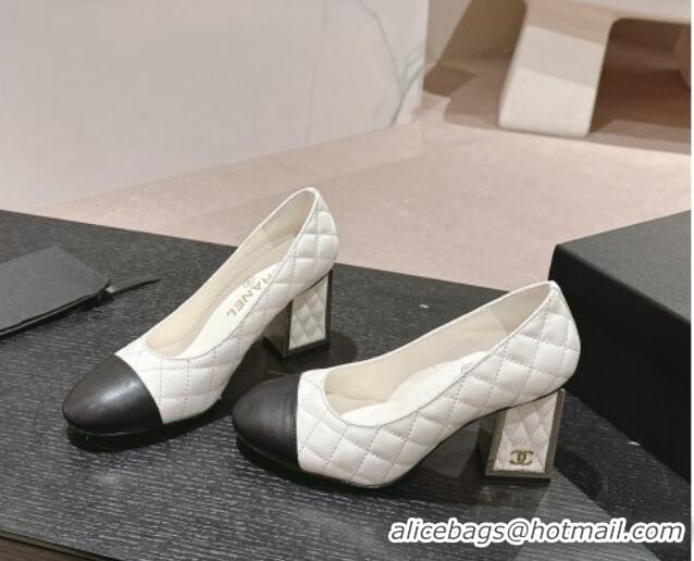 Top Grade Chanel Quilted Lambskin Leather Pumps 6.5cm White 816103