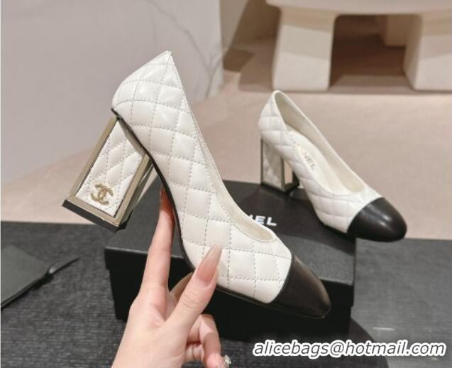 Top Grade Chanel Quilted Lambskin Leather Pumps 6.5cm White 816103