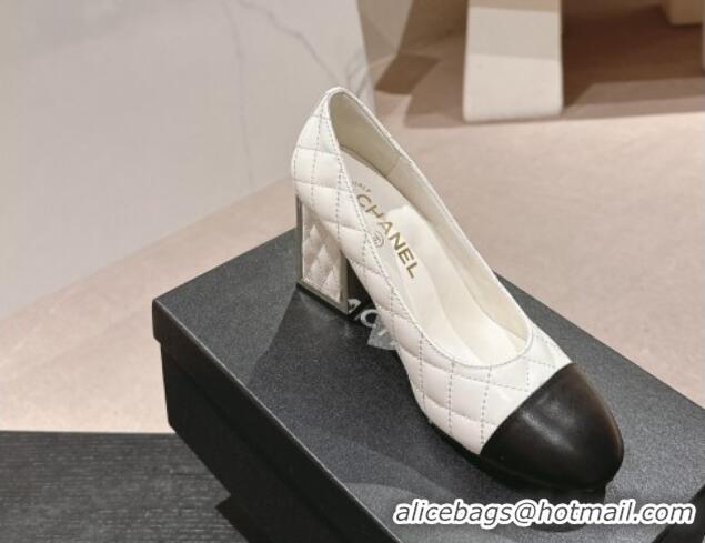 Top Grade Chanel Quilted Lambskin Leather Pumps 6.5cm White 816103