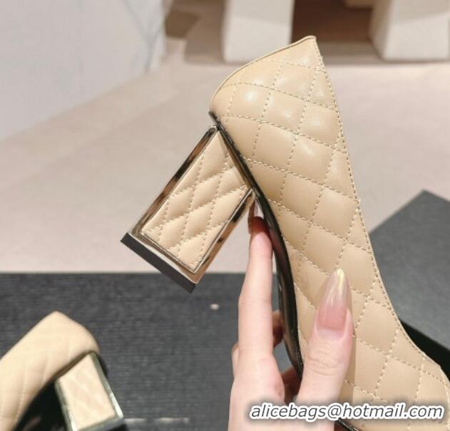 Shop Duplicate Chanel Quilted Lambskin Leather Pumps 6.5cm Beige 816104