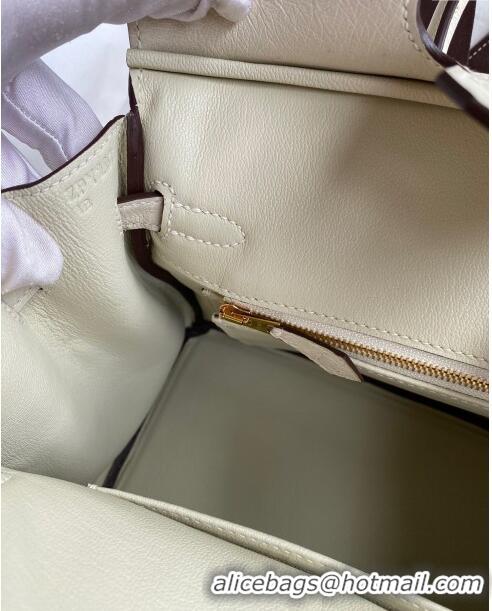 Luxury Classic Hermes Birkin 25cm Bag in Ostrich Leather H0025 Wool White/Gold 2024 (Full Handmade)