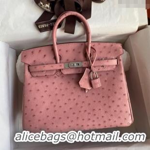 Market Sells Hermes Birkin 25cm Bag in Ostrich Leather H0025 Ceramic Pink/Silver 2024 (Full Handmade)