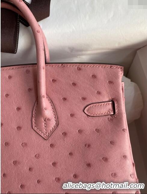 Market Sells Hermes Birkin 25cm Bag in Ostrich Leather H0025 Ceramic Pink/Silver 2024 (Full Handmade)