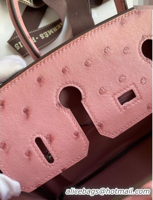 Market Sells Hermes Birkin 25cm Bag in Ostrich Leather H0025 Ceramic Pink/Silver 2024 (Full Handmade)