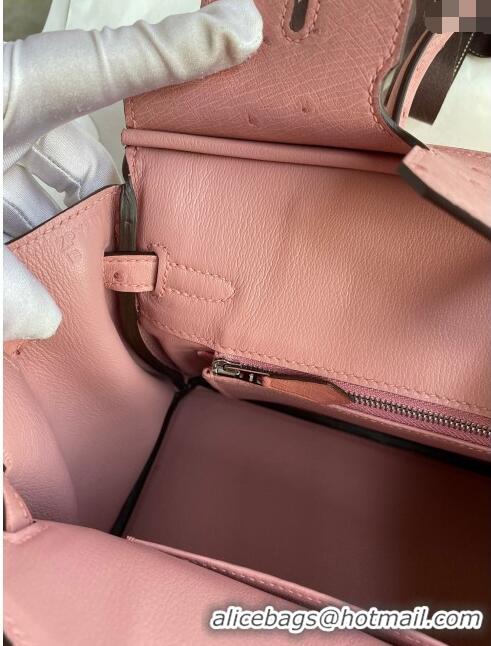 Market Sells Hermes Birkin 25cm Bag in Ostrich Leather H0025 Ceramic Pink/Silver 2024 (Full Handmade)