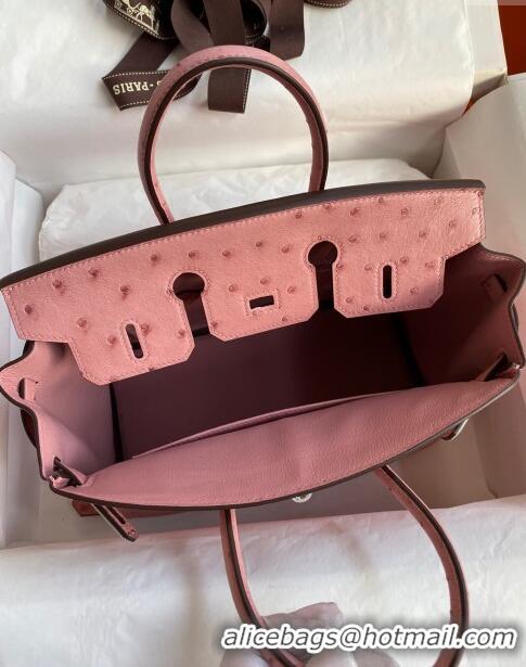 Market Sells Hermes Birkin 25cm Bag in Ostrich Leather H0025 Ceramic Pink/Silver 2024 (Full Handmade)