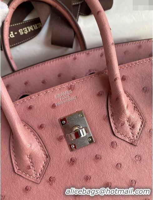 Market Sells Hermes Birkin 25cm Bag in Ostrich Leather H0025 Ceramic Pink/Silver 2024 (Full Handmade)