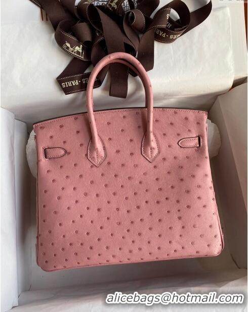 Market Sells Hermes Birkin 25cm Bag in Ostrich Leather H0025 Ceramic Pink/Silver 2024 (Full Handmade)