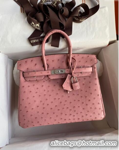 Market Sells Hermes Birkin 25cm Bag in Ostrich Leather H0025 Ceramic Pink/Silver 2024 (Full Handmade)