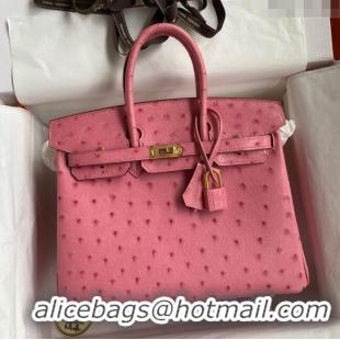 Grade Quality Hermes Birkin 25cm Bag in Ostrich Leather H0025 Bubble Pink/Gold 2024 (Full Handmade)