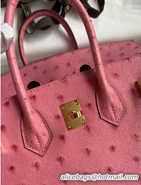 Grade Quality Hermes Birkin 25cm Bag in Ostrich Leather H0025 Bubble Pink/Gold 2024 (Full Handmade)