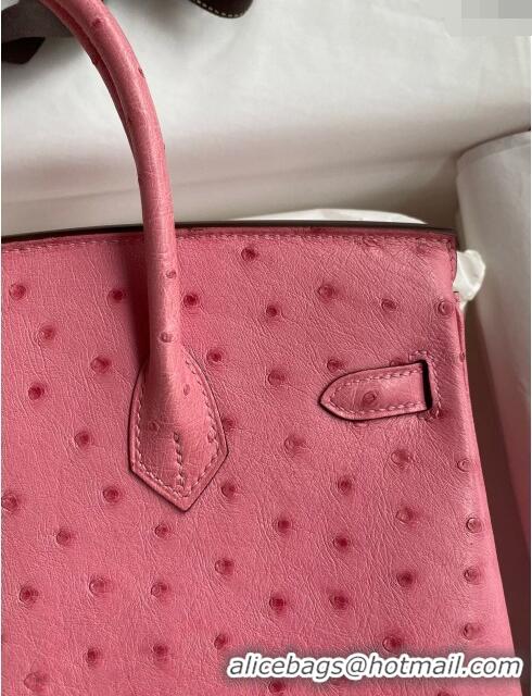 Grade Quality Hermes Birkin 25cm Bag in Ostrich Leather H0025 Bubble Pink/Gold 2024 (Full Handmade)