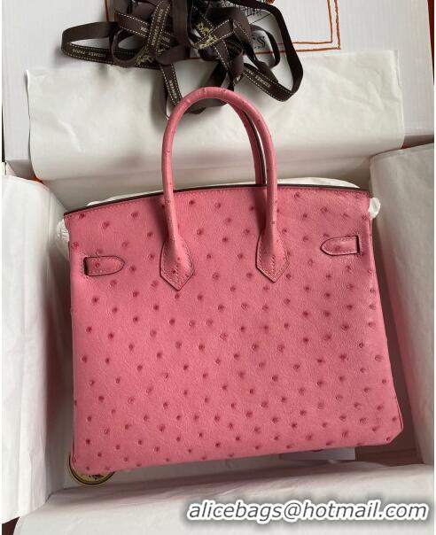 Grade Quality Hermes Birkin 25cm Bag in Ostrich Leather H0025 Bubble Pink/Gold 2024 (Full Handmade)