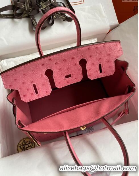 Grade Quality Hermes Birkin 25cm Bag in Ostrich Leather H0025 Bubble Pink/Gold 2024 (Full Handmade)