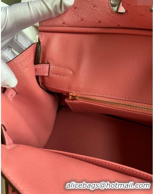 Grade Quality Hermes Birkin 25cm Bag in Ostrich Leather H0025 Bubble Pink/Gold 2024 (Full Handmade)