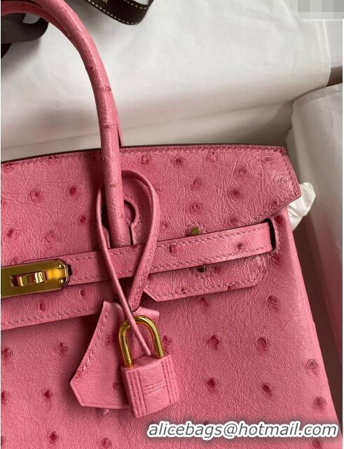 Grade Quality Hermes Birkin 25cm Bag in Ostrich Leather H0025 Bubble Pink/Gold 2024 (Full Handmade)