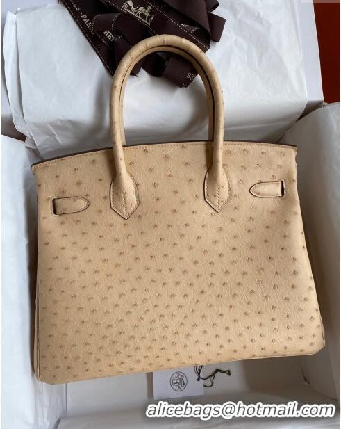 Best Quality Hermes Birkin 25cm Bag in Ostrich Leather H0025 Light Brown/Gold 2024 (Full Handmade)