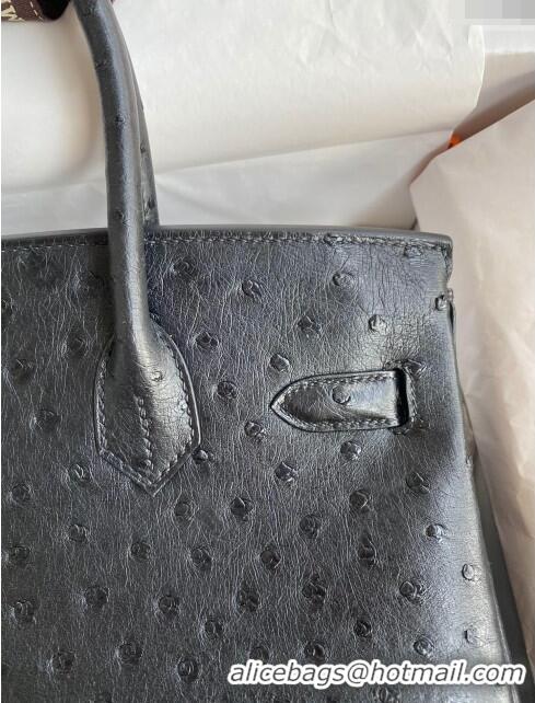 Modern Classic Hermes Birkin 25cm Bag in Ostrich Leather H0025 Black/Gold 2024 (Full Handmade)