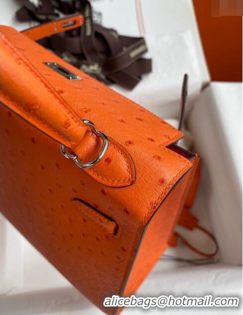 Discount Hermes Kelly 25cm Bag in Ostrich Leather H0025 Orange/Silver 2024 (Full Handmade)