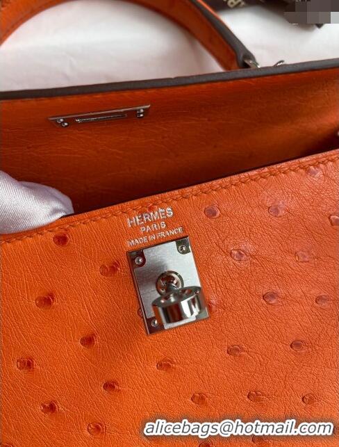 Discount Hermes Kelly 25cm Bag in Ostrich Leather H0025 Orange/Silver 2024 (Full Handmade)