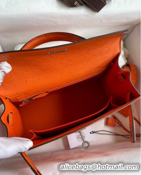 Discount Hermes Kelly 25cm Bag in Ostrich Leather H0025 Orange/Silver 2024 (Full Handmade)