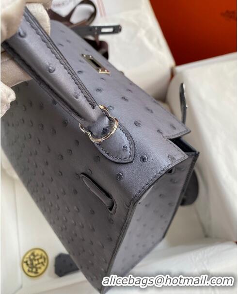 Buy New Hermes Kelly 25cm Bag in Ostrich Leather HK025 Agate Grey/Silver 2024 (Full Handmade)