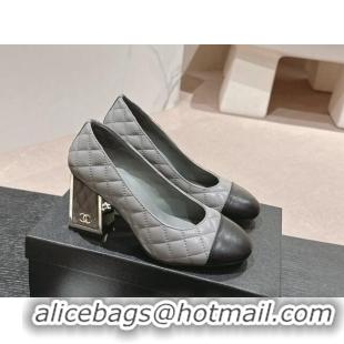 Trendy Design Chanel Quilted Lambskin Leather Pumps 6.5cm Grey 816106