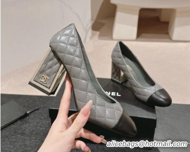 Trendy Design Chanel Quilted Lambskin Leather Pumps 6.5cm Grey 816106