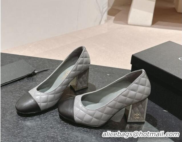 Trendy Design Chanel Quilted Lambskin Leather Pumps 6.5cm Grey 816106