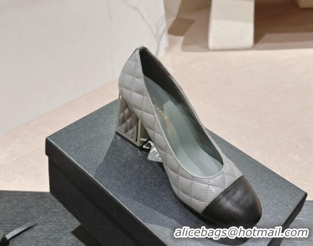 Trendy Design Chanel Quilted Lambskin Leather Pumps 6.5cm Grey 816106