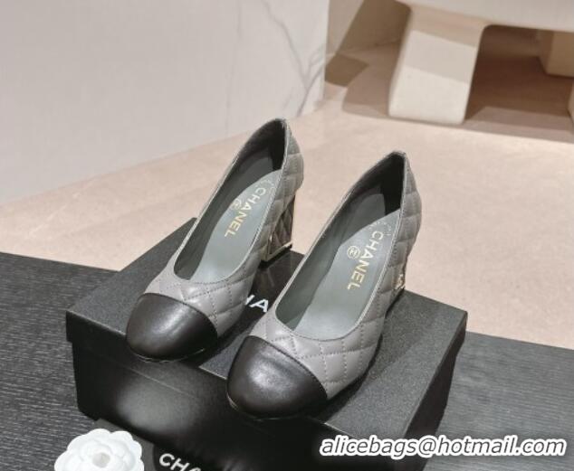 Trendy Design Chanel Quilted Lambskin Leather Pumps 6.5cm Grey 816106