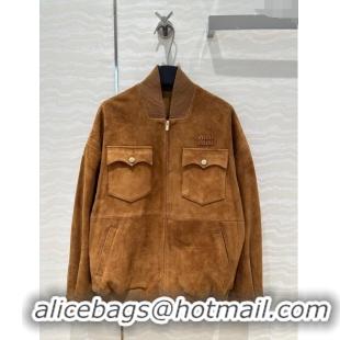 Buy Discount Miu Miu Suede Jacket M71021 Brown 2024 (For Women and Men)