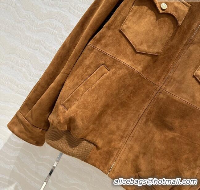 Buy Discount Miu Miu Suede Jacket M71021 Brown 2024 (For Women and Men)