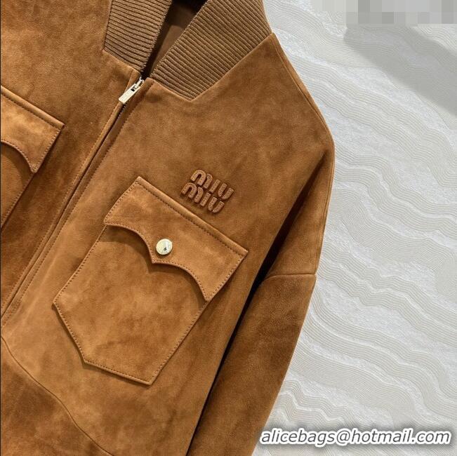 Buy Discount Miu Miu Suede Jacket M71021 Brown 2024 (For Women and Men)