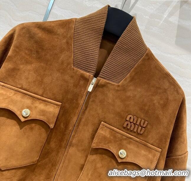 Buy Discount Miu Miu Suede Jacket M71021 Brown 2024 (For Women and Men)