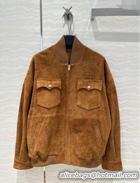 Buy Discount Miu Miu Suede Jacket M71021 Brown 2024 (For Women and Men)