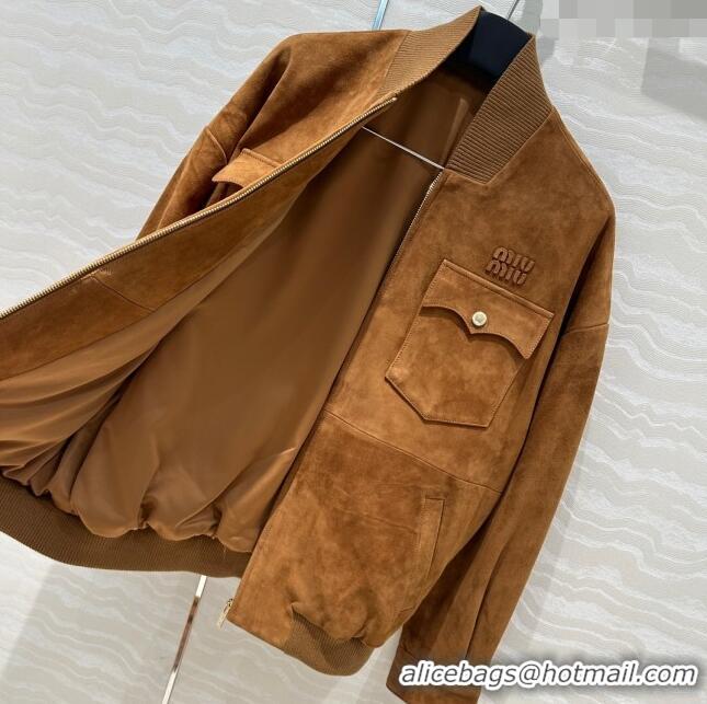 Buy Discount Miu Miu Suede Jacket M71021 Brown 2024 (For Women and Men)