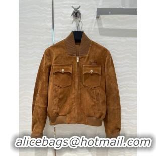 Original Cheap Miu Miu Suede Jacket M71022 Brown 2024